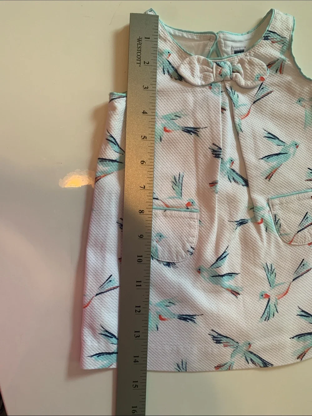 Janie and Jack White Sleeveless Dress with Mint and Coral Bird Print Size 3-6 mo